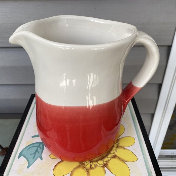 Earthenware Pitcher Made in Portugal Red and White Farmhouse Cottage Country - Picture 5 of 10